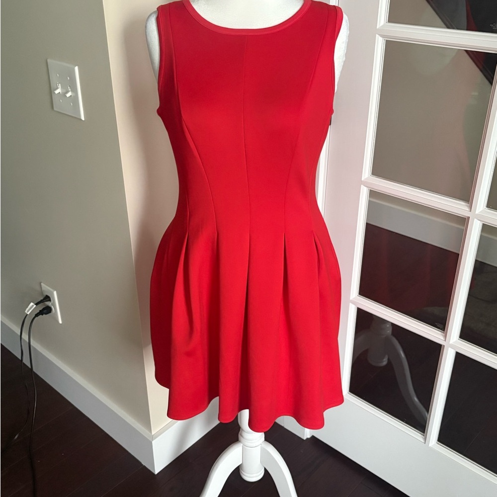 Ann Taylor Red Pleated Fit and Flare Mini Dress NWT